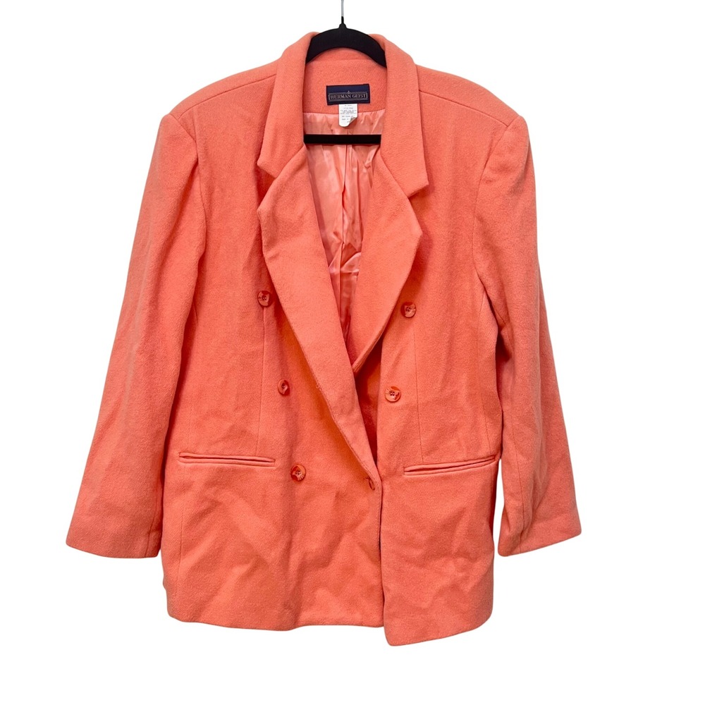 VTG Herman Geist Coral Pink Wool Cashmere Double Breasted Blazer 16 Retro Preppy